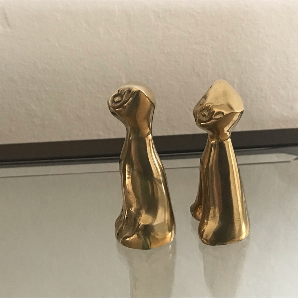 Vintage Solid Brass Sitting Cat Kittens Set (2) - Picture 4 of 8